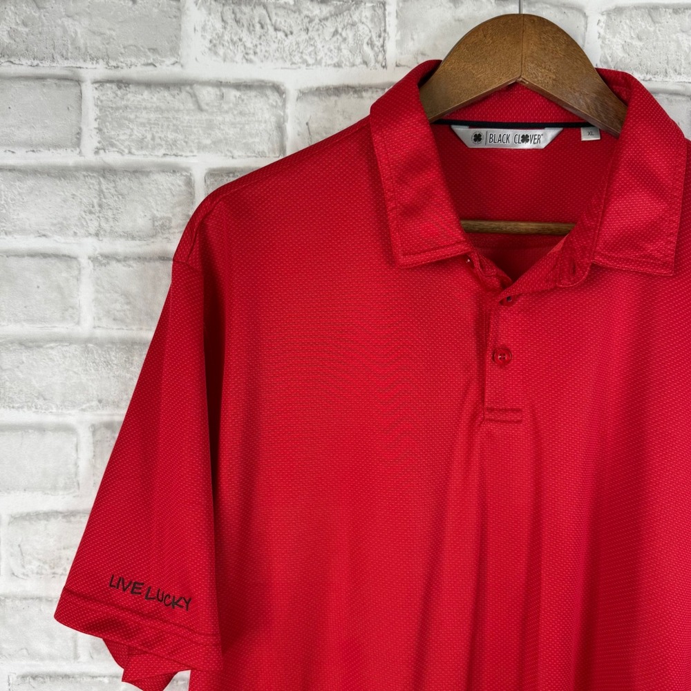 Black Clover Live Lucky Mens XL Red Golf Polo Shirt Short Sleeve Performance BC